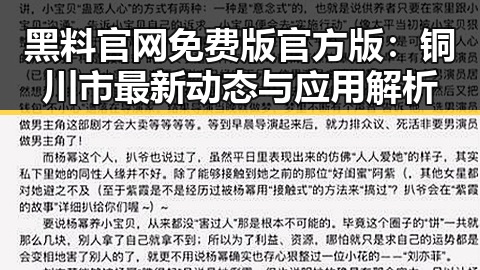 黑料 官网免费版官方版:铜川市最新动态与应用解析
